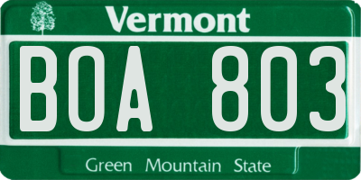 VT license plate BOA803