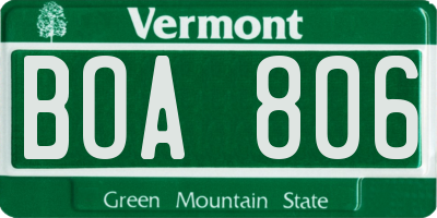 VT license plate BOA806