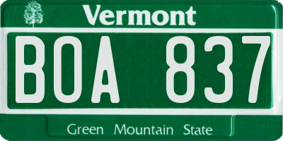 VT license plate BOA837