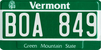 VT license plate BOA849
