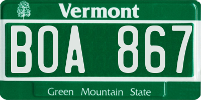 VT license plate BOA867
