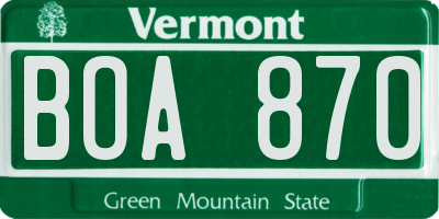 VT license plate BOA870