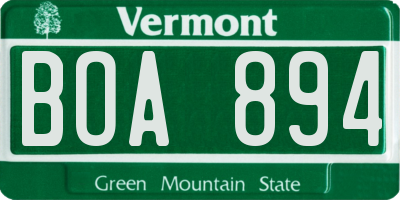 VT license plate BOA894