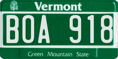 VT license plate BOA918