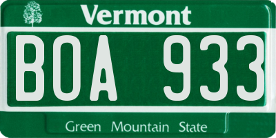 VT license plate BOA933