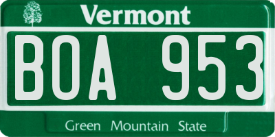 VT license plate BOA953