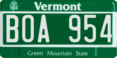 VT license plate BOA954