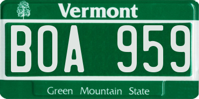 VT license plate BOA959