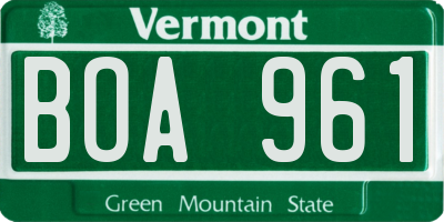 VT license plate BOA961