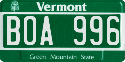 VT license plate BOA996