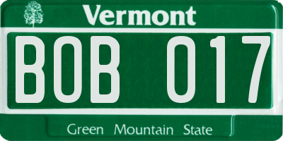 VT license plate BOB017