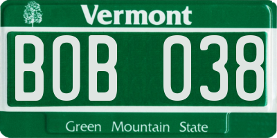VT license plate BOB038