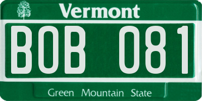 VT license plate BOB081