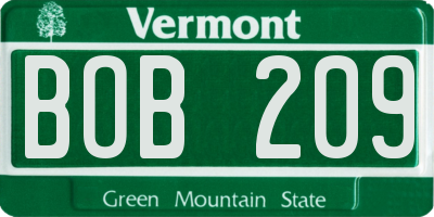 VT license plate BOB209