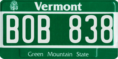 VT license plate BOB838