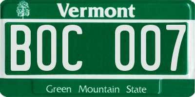 VT license plate BOC007