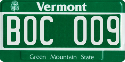 VT license plate BOC009
