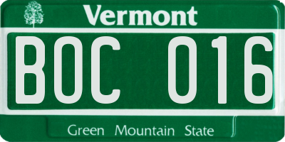VT license plate BOC016