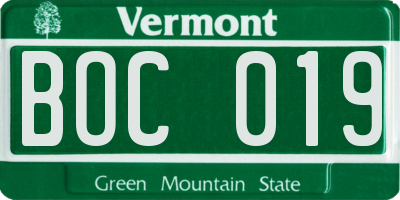 VT license plate BOC019