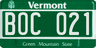 VT license plate BOC021