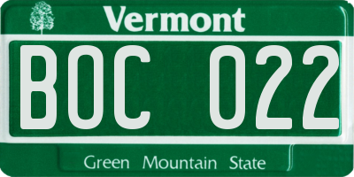 VT license plate BOC022