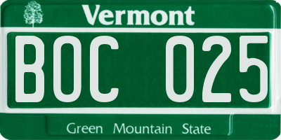 VT license plate BOC025