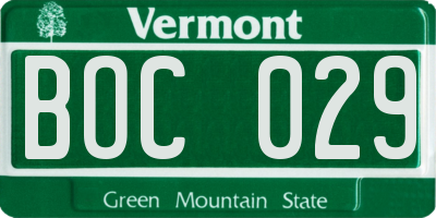 VT license plate BOC029