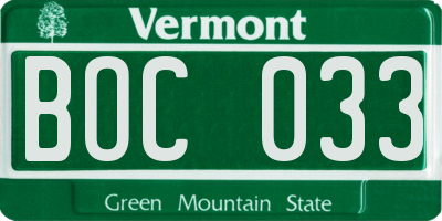 VT license plate BOC033