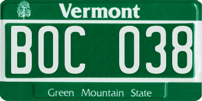 VT license plate BOC038