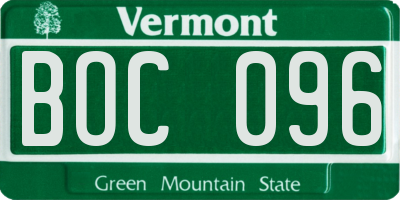 VT license plate BOC096