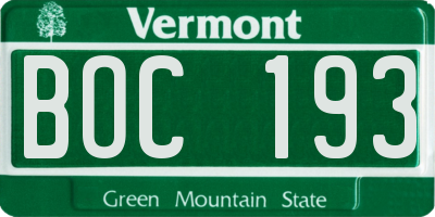 VT license plate BOC193