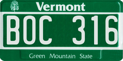VT license plate BOC316
