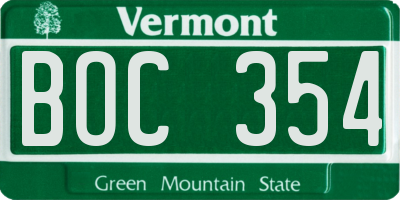 VT license plate BOC354