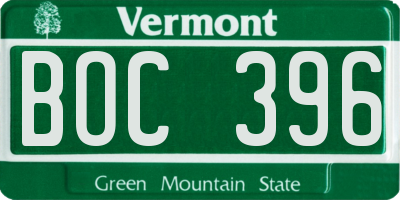 VT license plate BOC396