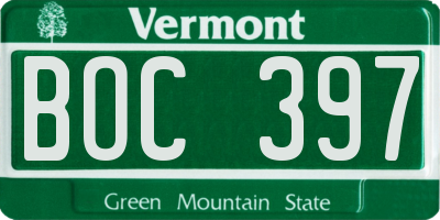 VT license plate BOC397