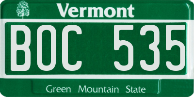 VT license plate BOC535