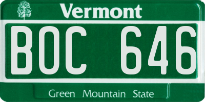 VT license plate BOC646