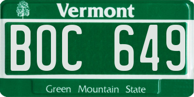 VT license plate BOC649