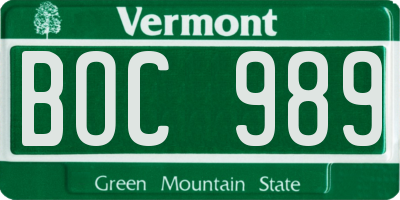 VT license plate BOC989