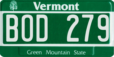 VT license plate BOD279