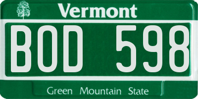 VT license plate BOD598