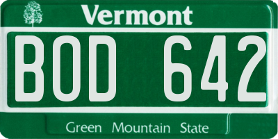 VT license plate BOD642