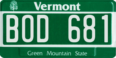 VT license plate BOD681