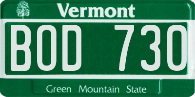 VT license plate BOD730