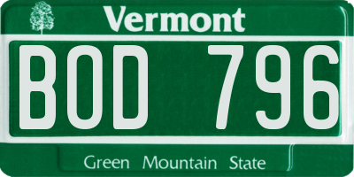 VT license plate BOD796
