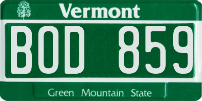 VT license plate BOD859