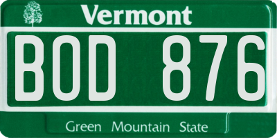 VT license plate BOD876