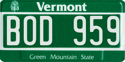 VT license plate BOD959
