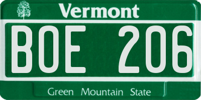 VT license plate BOE206