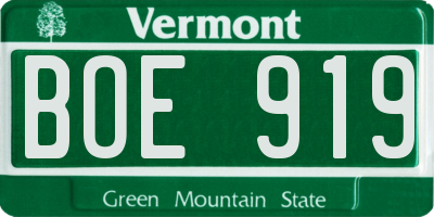 VT license plate BOE919